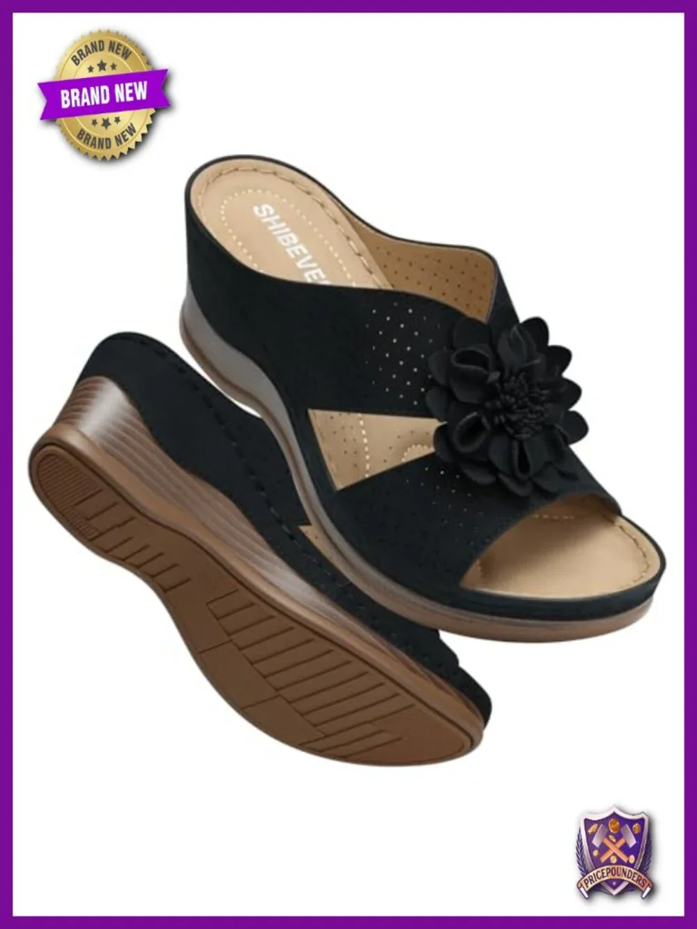 Wedge Sandals with Arch Support Slip-On Open Toe Bohemian Floral Platform